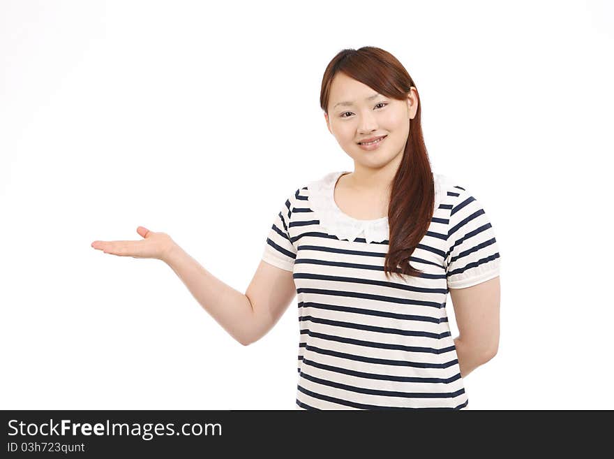 Young asian woman hand showing blank sign