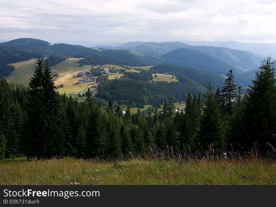 View of the mountains in the background Slovak village Donovaly. View of the mountains in the background Slovak village Donovaly