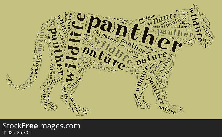 Textcloud: silhouette of panther and wildlife. Textcloud: silhouette of panther and wildlife