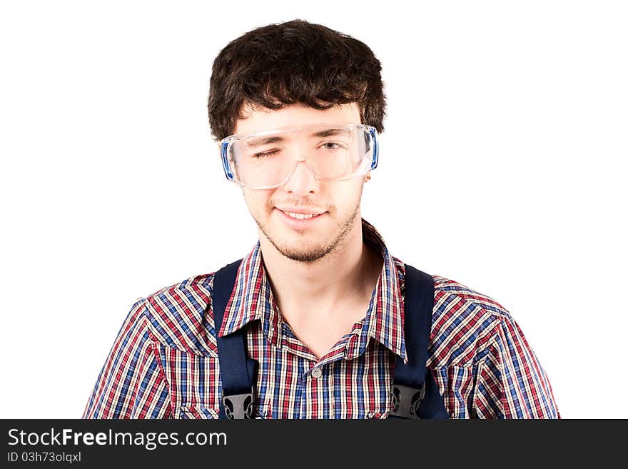 Happy construction worker winking & smiling