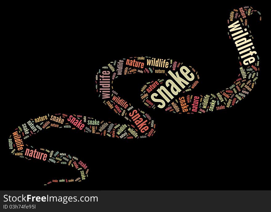 Textcloud: isolated silhouette of snake of wildlife words