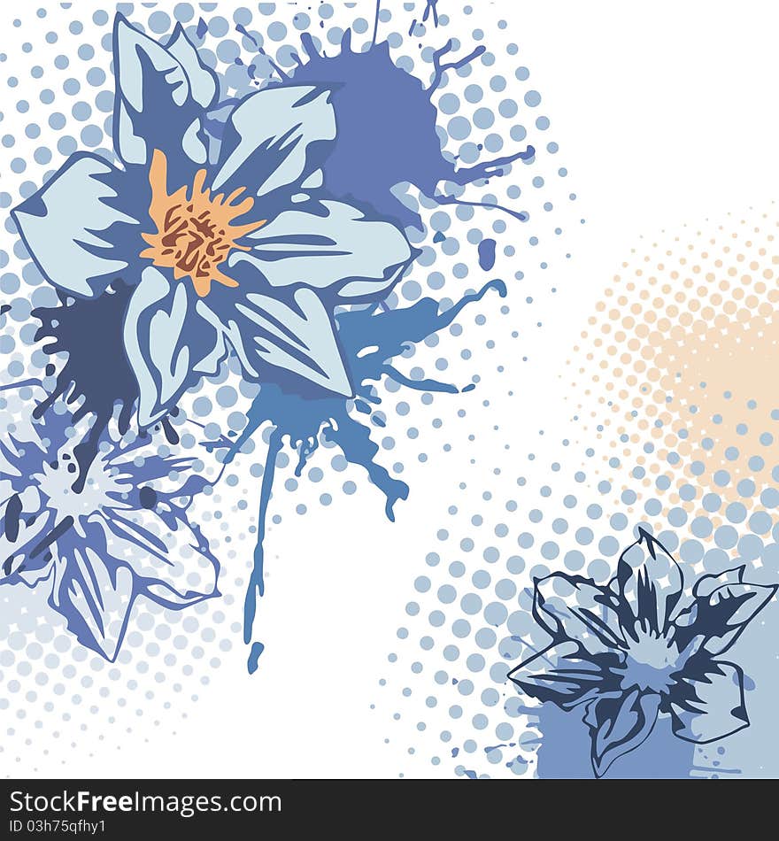 Postcard with beautiful blue flowers on white background. Vector illustration. Postcard with beautiful blue flowers on white background. Vector illustration