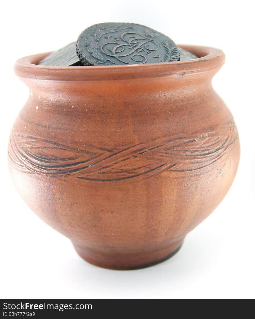 Clay Pot With Ancient Coins