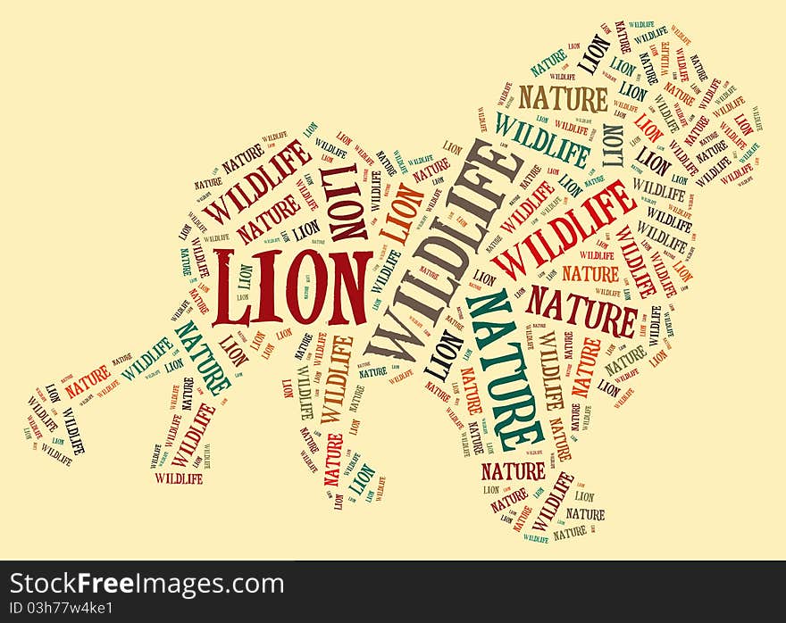 Textcloud: silhouette of lion on isolated black background. Textcloud: silhouette of lion on isolated black background