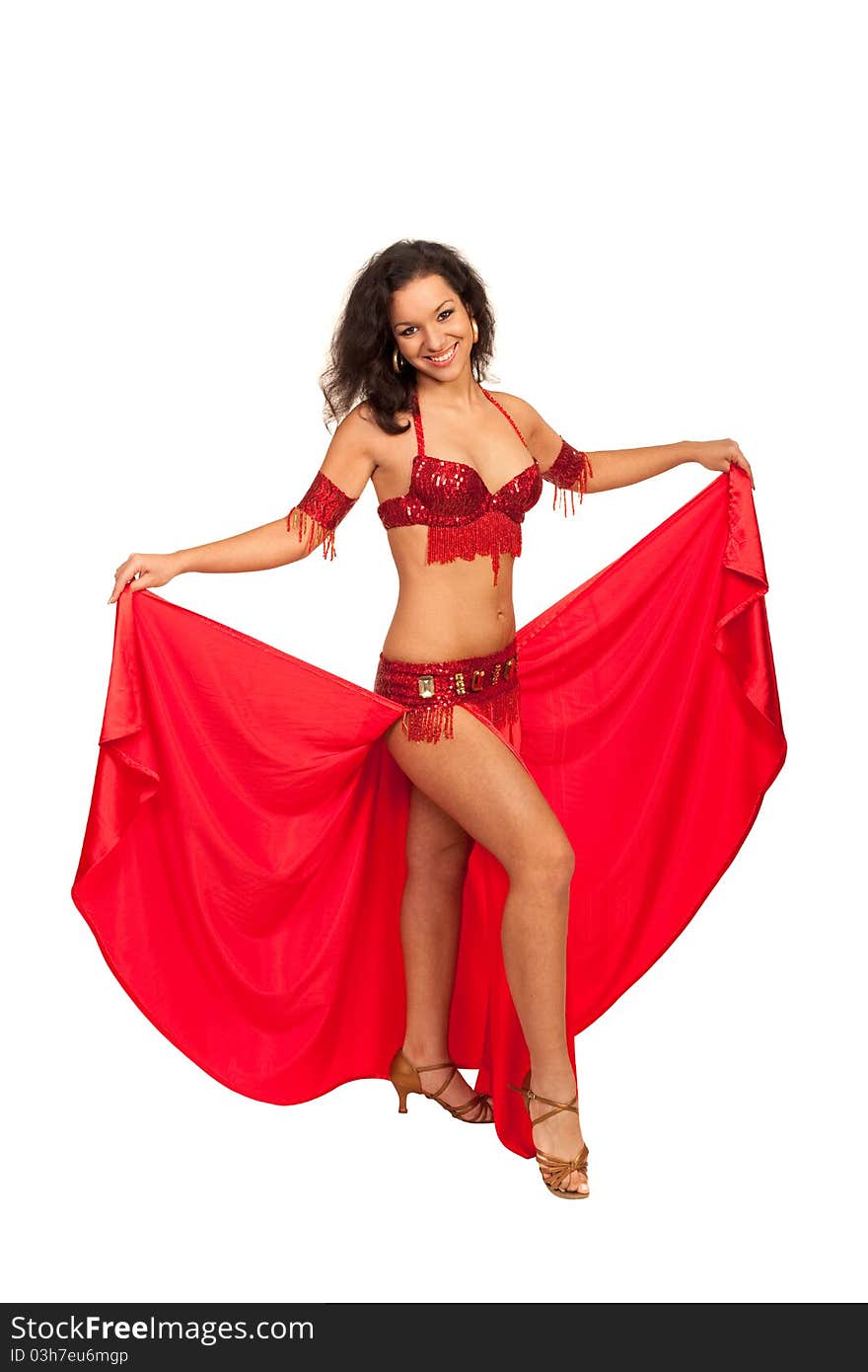 Image of east dancer in red dress posing to the camera