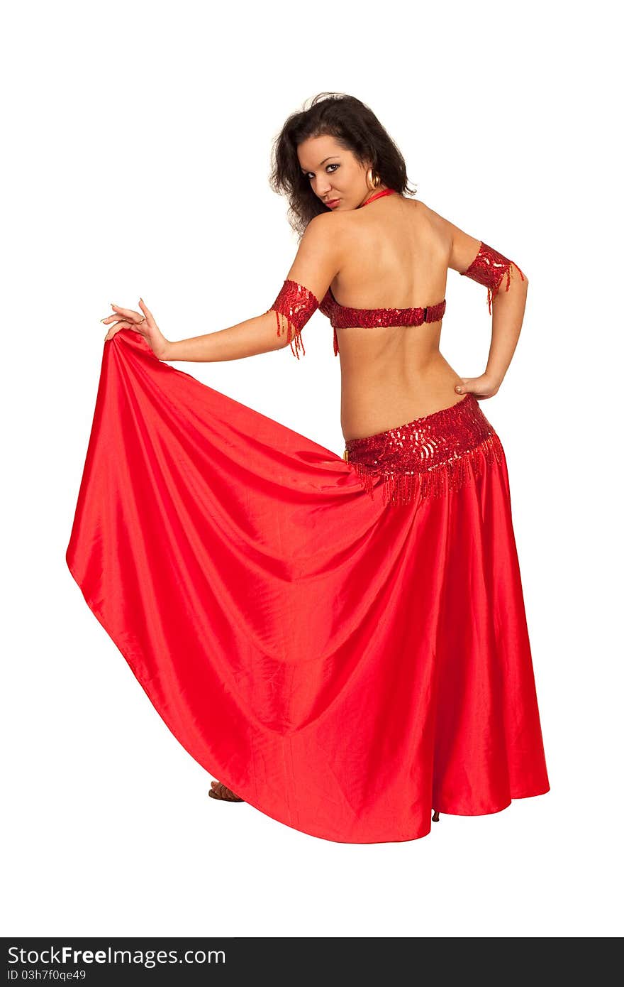 Image of east dancer in red dress posing to the camera