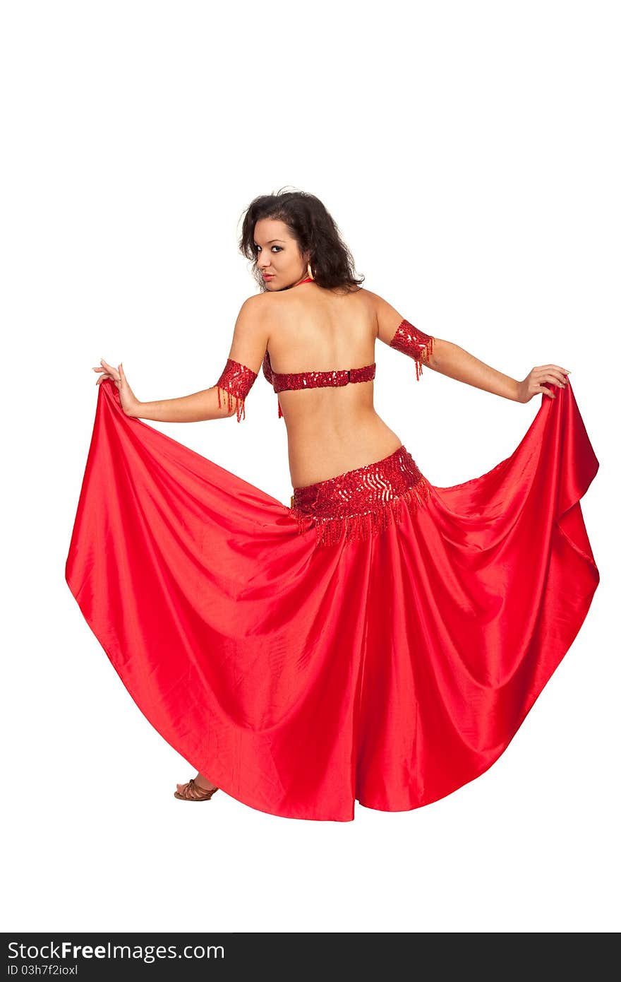 Image of east dancer in red dress posing to the camera