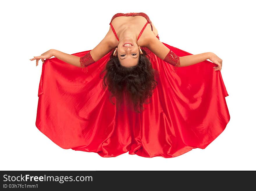 Image of east dancer in red dress posing to the camera