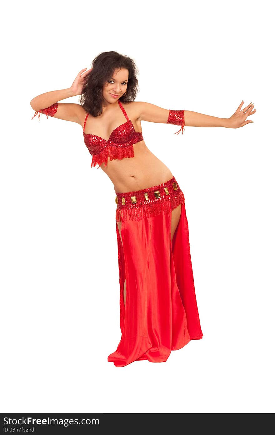 Image of east dancer in red dress posing to the camera