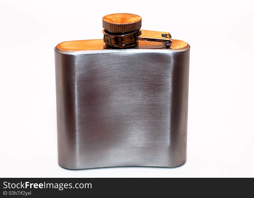 Steel  hip flask isolated on white