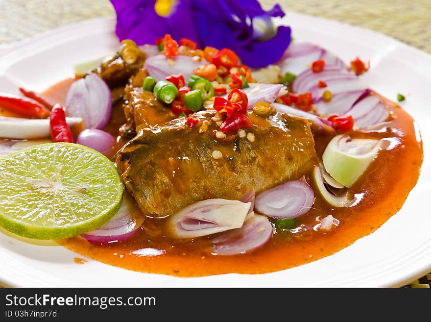 Thai cuisine , mackerel fish with sauce