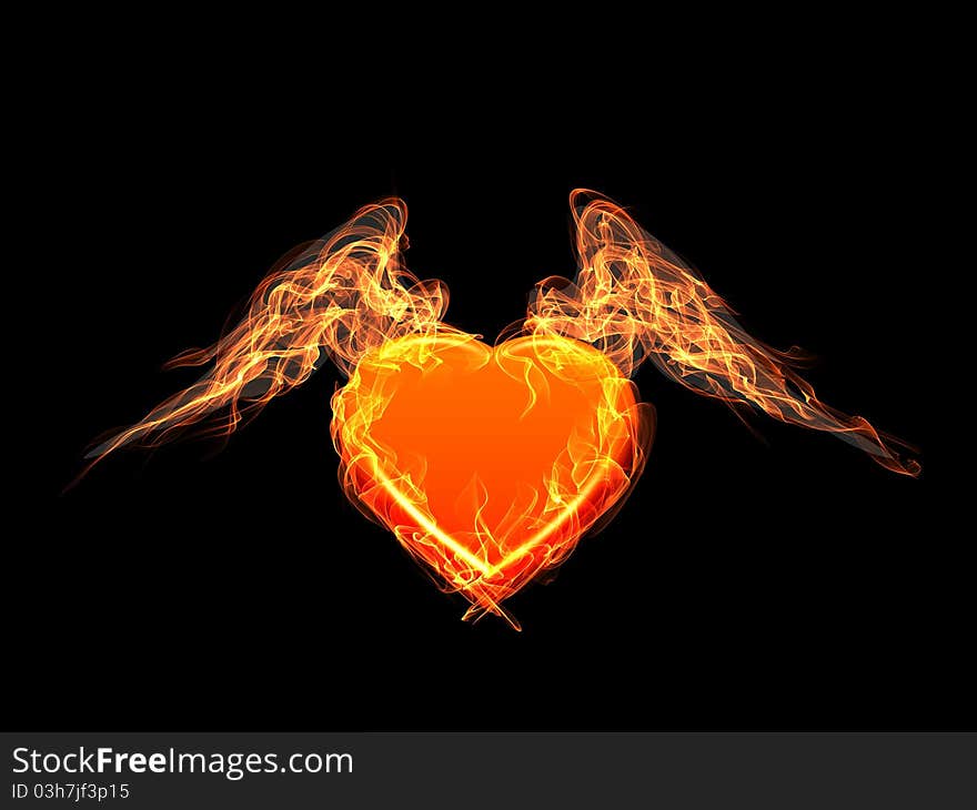 Heart with fire wings