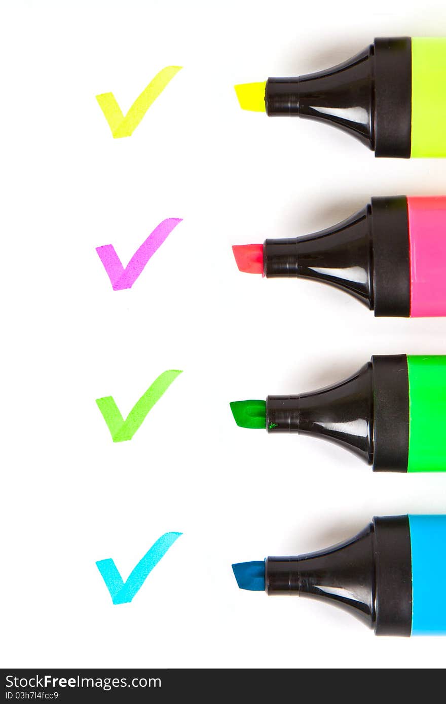 Four Colorful markers on a white background. Four Colorful markers on a white background