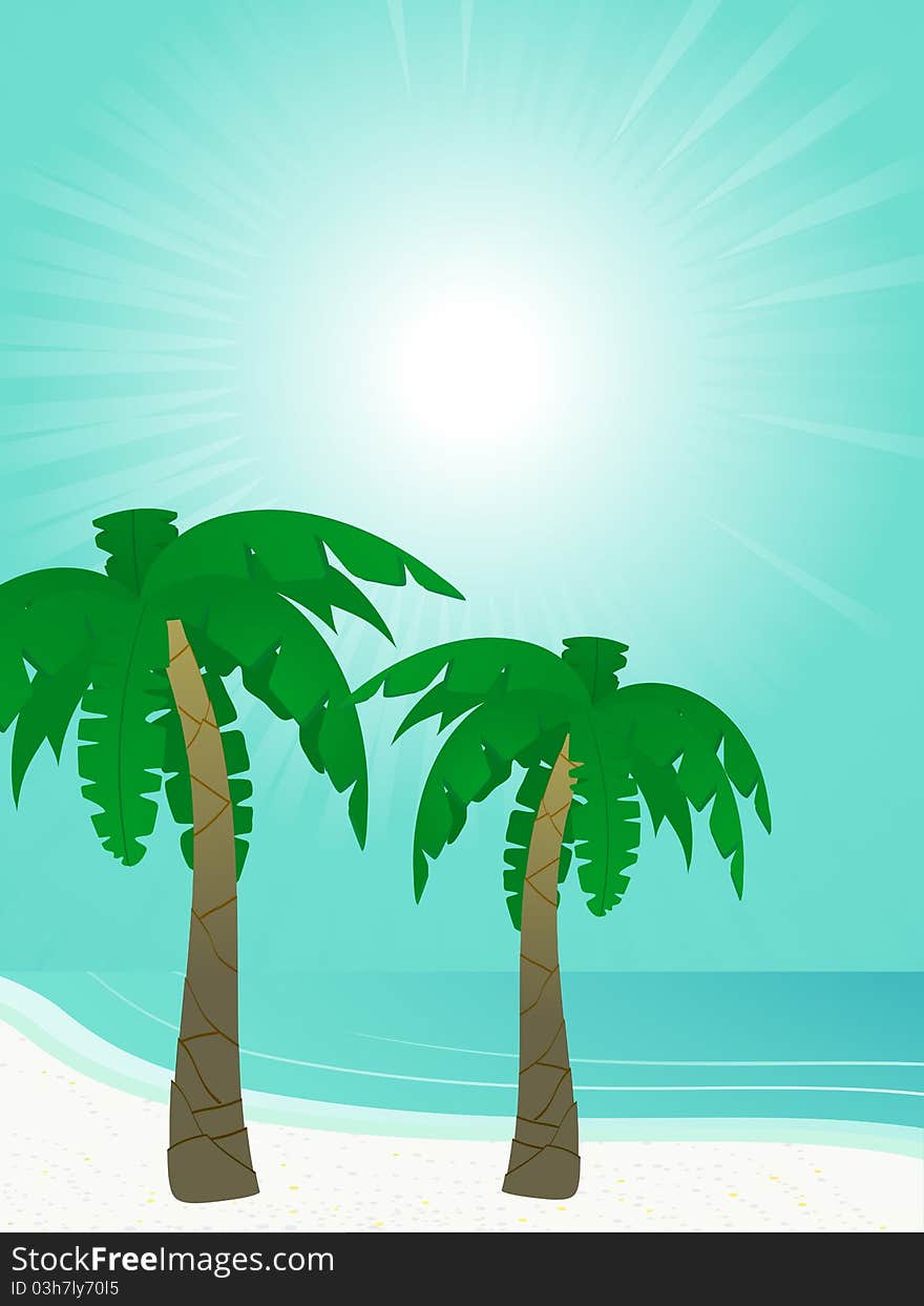 Tropical palm trees on a white sandy beach with turquoise sea. Tropical palm trees on a white sandy beach with turquoise sea