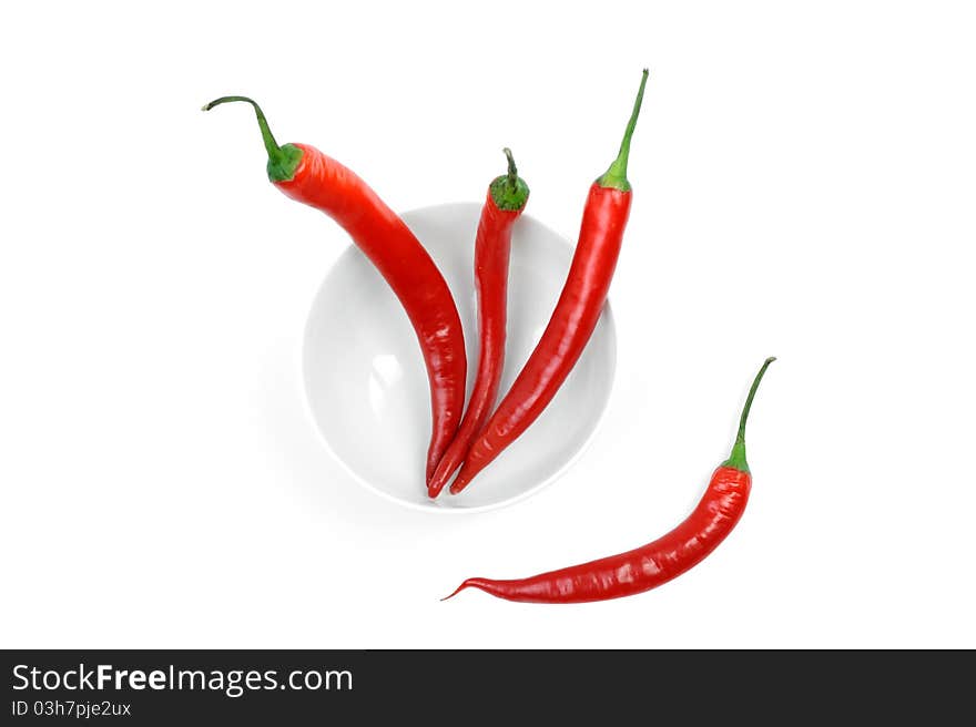 An image of red hot peppers in white bowl. An image of red hot peppers in white bowl