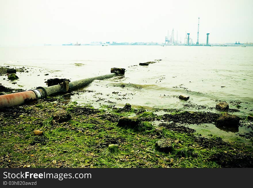 View of industrial river, outdoors