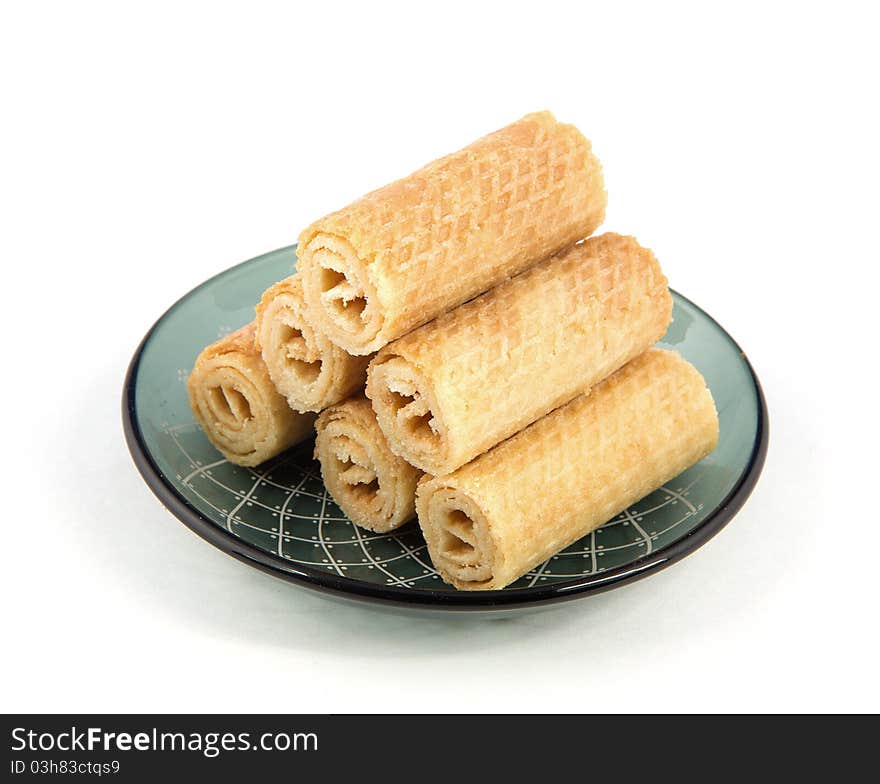 Wafer rolls in a small bowl. Wafer rolls in a small bowl