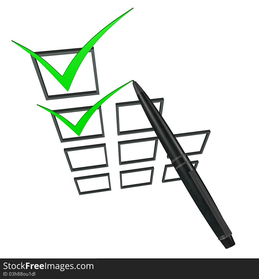 3d Sheet of paper and green Check Mark. 3d Sheet of paper and green Check Mark