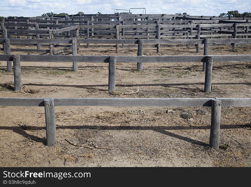 Closeup of Wooden pens from cattle ranch property in Central Australia