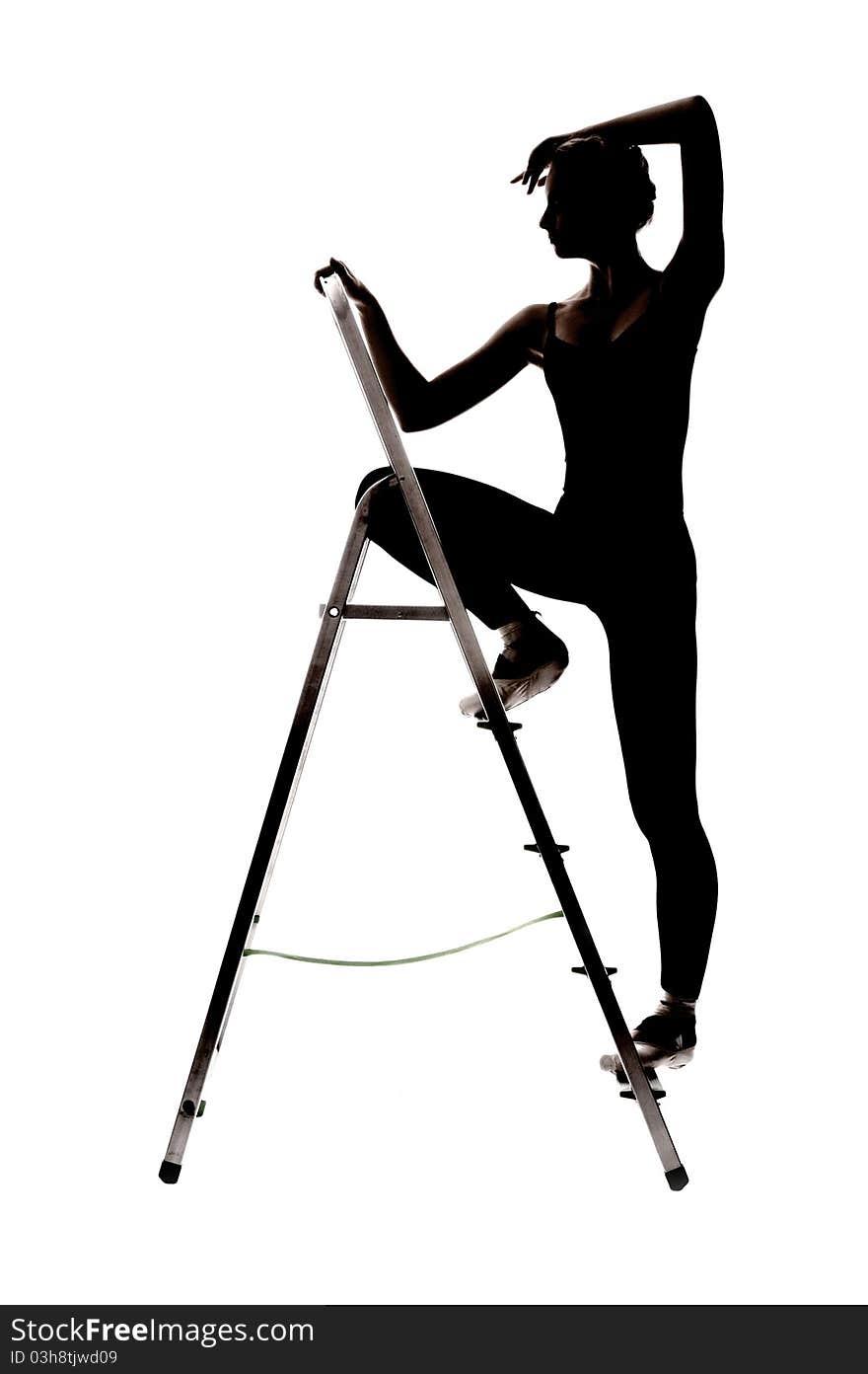 Black silhouette with ballet-dancer and ladder