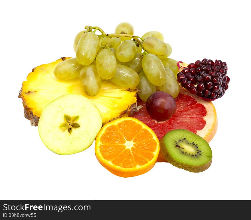 Ripe tropical fruits isolated on a white background