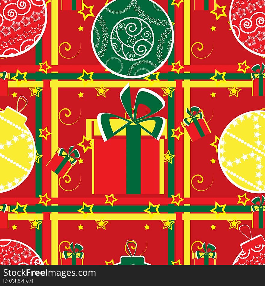 Christmas background with balls and presents