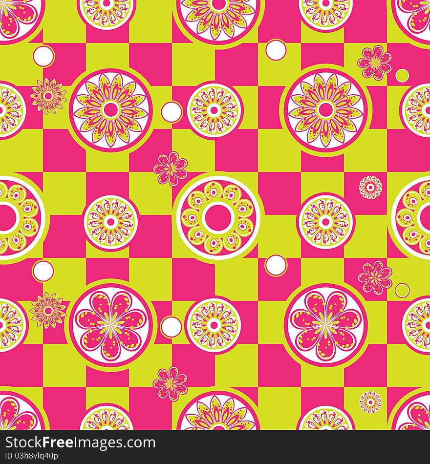 Abstract seamless pattern with flowers and circles. Abstract seamless pattern with flowers and circles