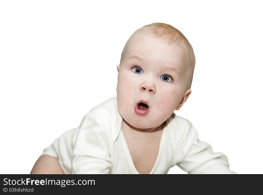 A boy of 10 months. On a white background. A boy of 10 months. On a white background.