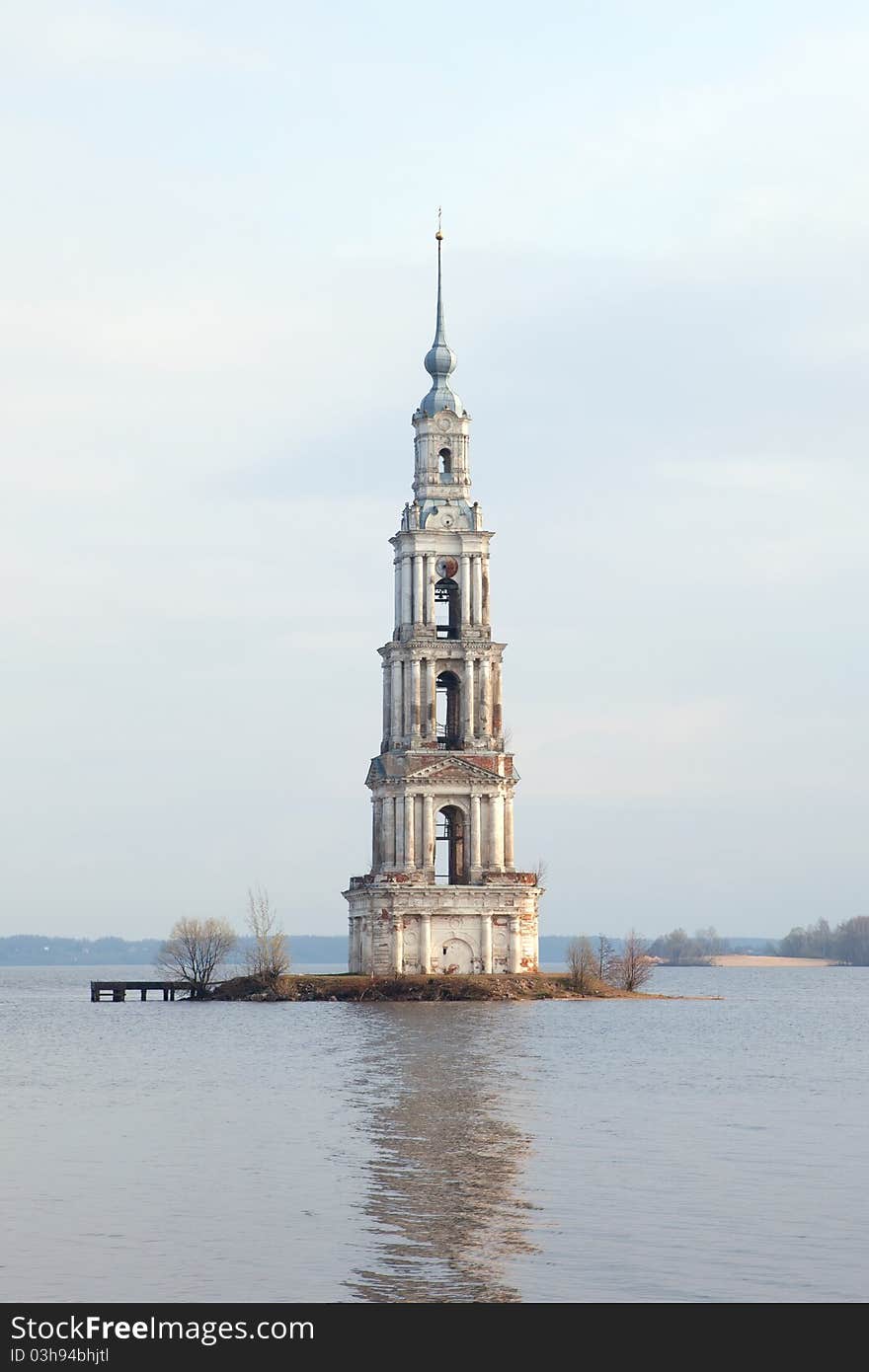 The monastery and most of the old Kalyazin town (Russia) were flooded during the construction of the Uglich Reservoir. The monastery and most of the old Kalyazin town (Russia) were flooded during the construction of the Uglich Reservoir