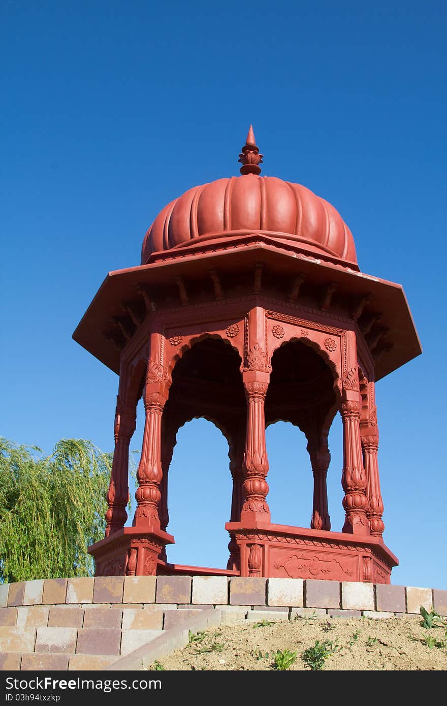 Red Krishna tower with blue sky. Red Krishna tower with blue sky