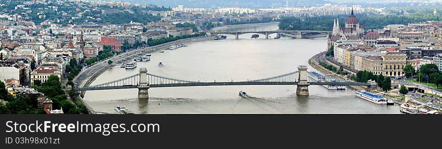 A panoramic view from citadella in Hungary. You can see the famous Chainbridge and the parliament building. A panoramic view from citadella in Hungary. You can see the famous Chainbridge and the parliament building.