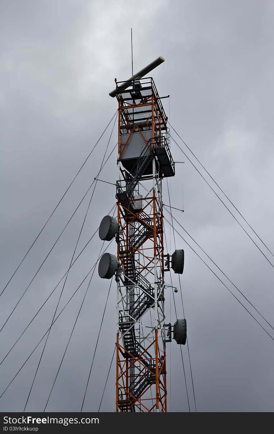 Doppler radar toer on the cloudy sky