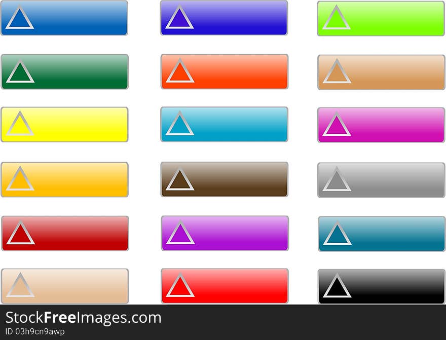 Rectangular various colored buttons set of glossy icon. Rectangular various colored buttons set of glossy icon