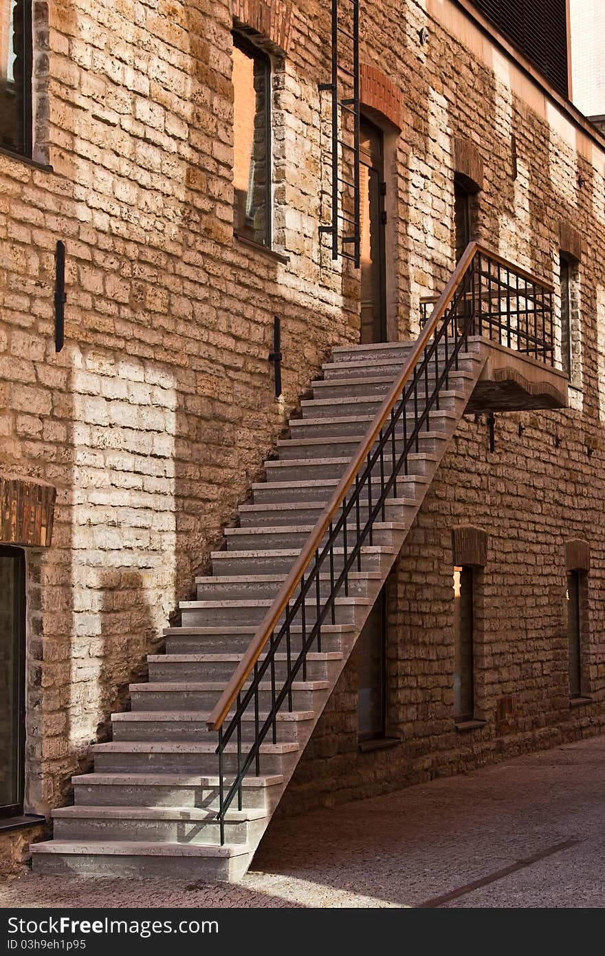 Stairs to a renovated old building