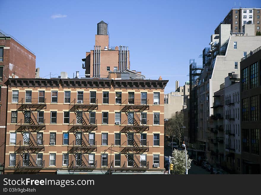 New York City city buildings and roofs next to the High Line. New York City city buildings and roofs next to the High Line