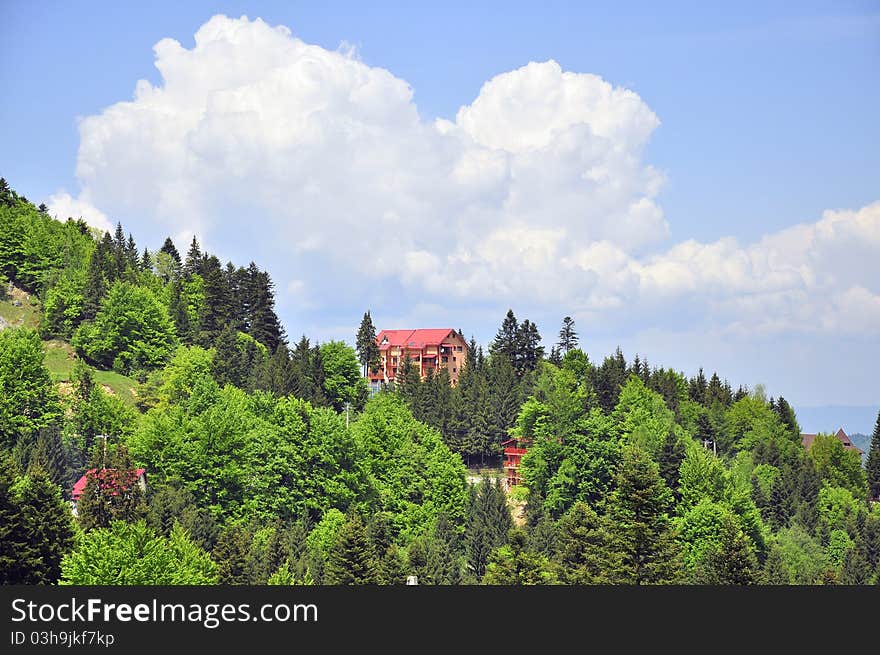 Chalet in the forest on mountain top