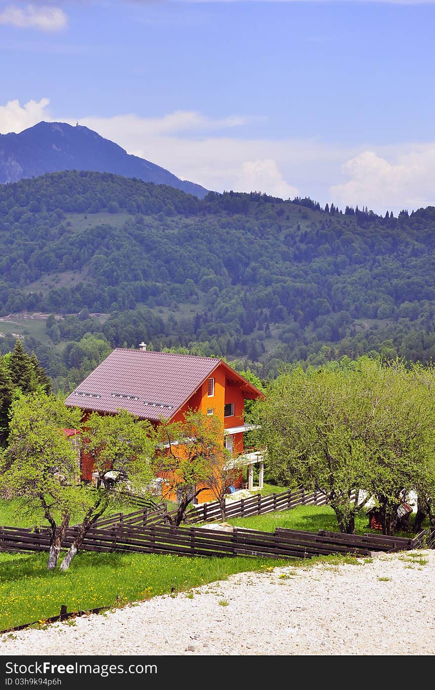 Mountain cottage in the middle of the forest on high mountain