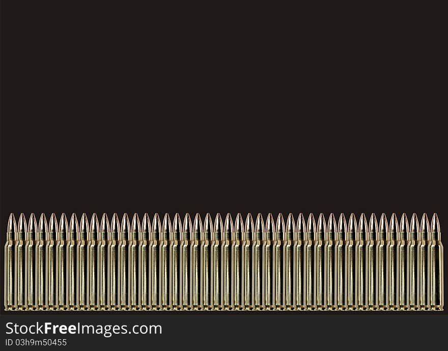Single row of bullets on a black background