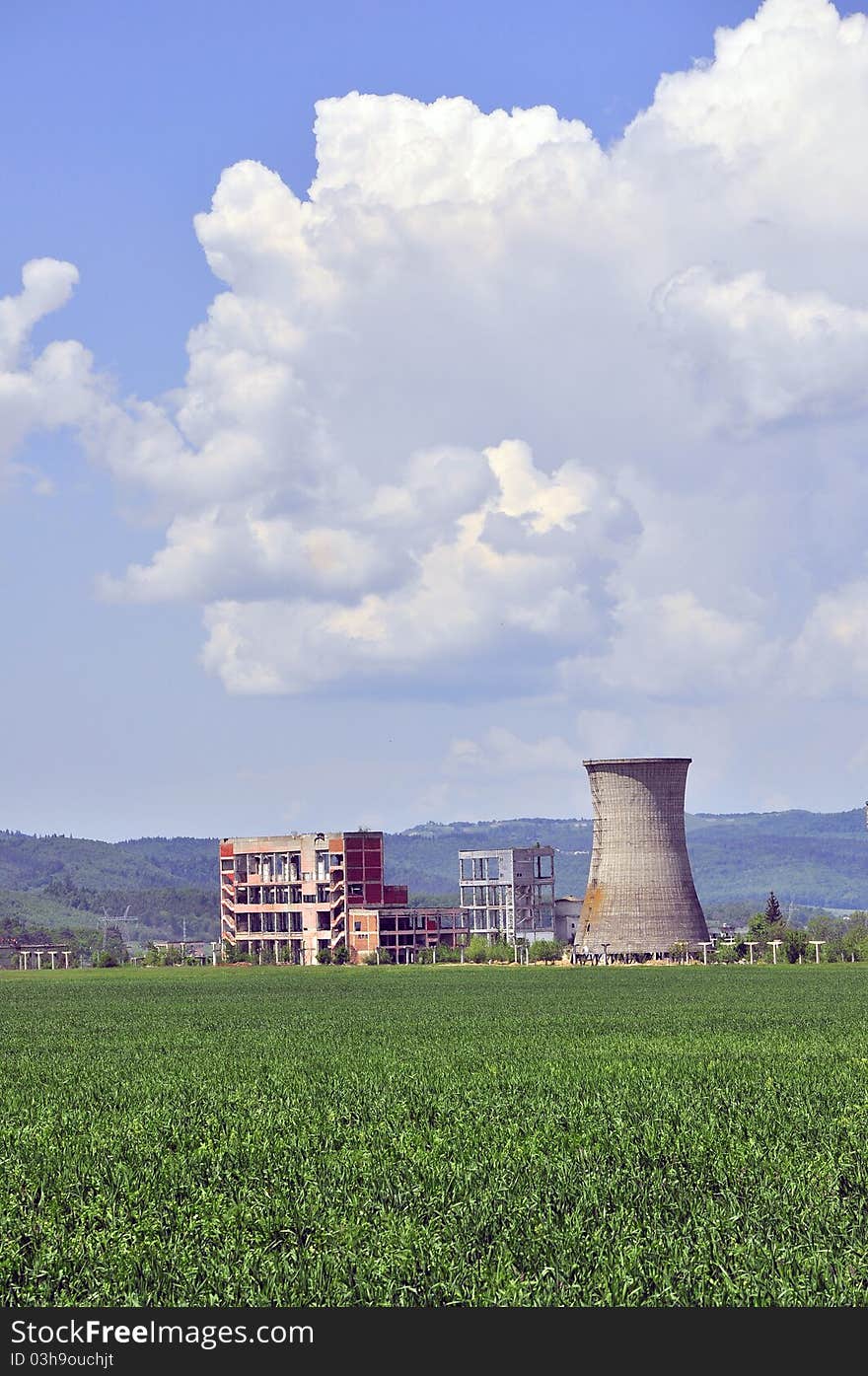 Ruined chimney factory breaking ecology rules