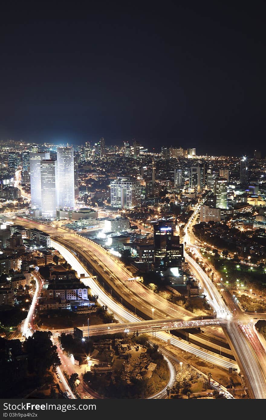 Aerial view on Tel Aviv an night - Ayalon freeway. Aerial view on Tel Aviv an night - Ayalon freeway