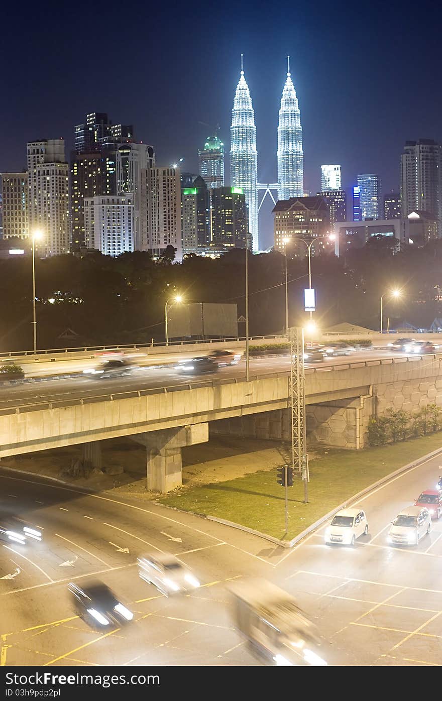 Night traffic in Kuala Lumpur at night. Malasia