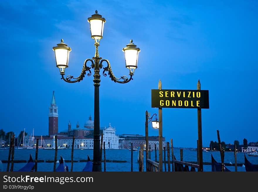 Sign for gondola dock in Venice, Italy