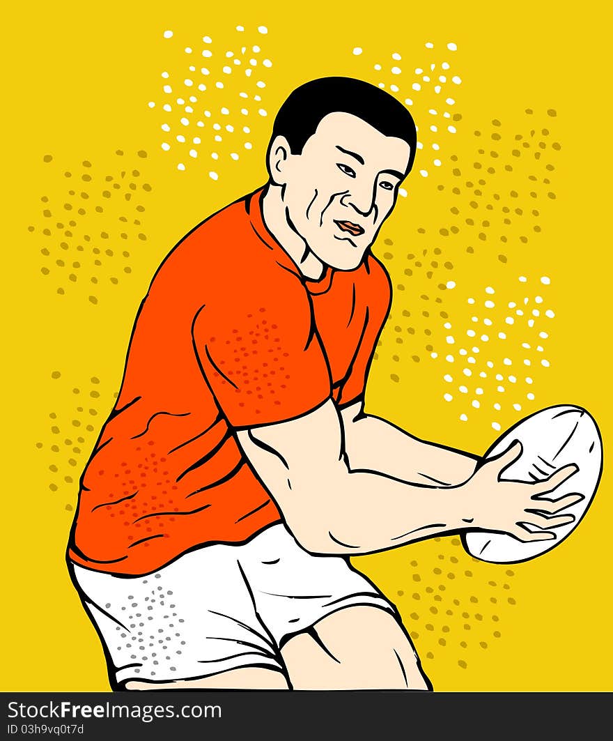 Illustration of a rugby player running passing the ball done in sketch style. Illustration of a rugby player running passing the ball done in sketch style