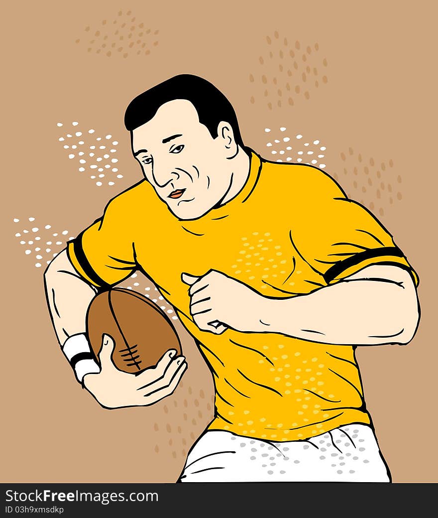 Illustration of a rugby player running with ball done in sketch style