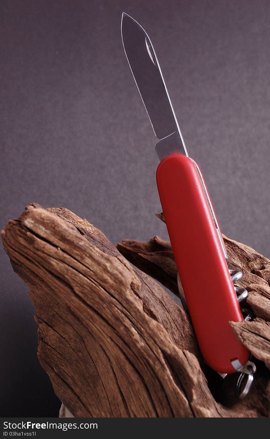 Swiss Army Knife and Wood