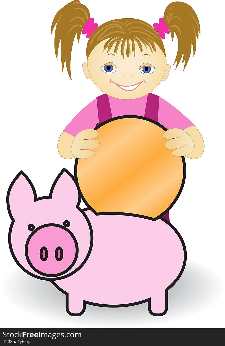 Girl and  piggy bank