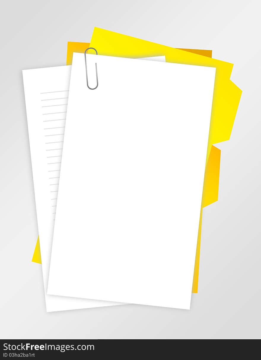 White paper blank with paper clip over gray background. White paper blank with paper clip over gray background