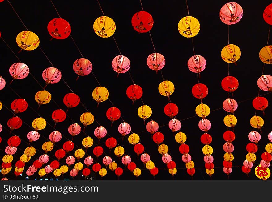 Many lanterns in taiwanese temple