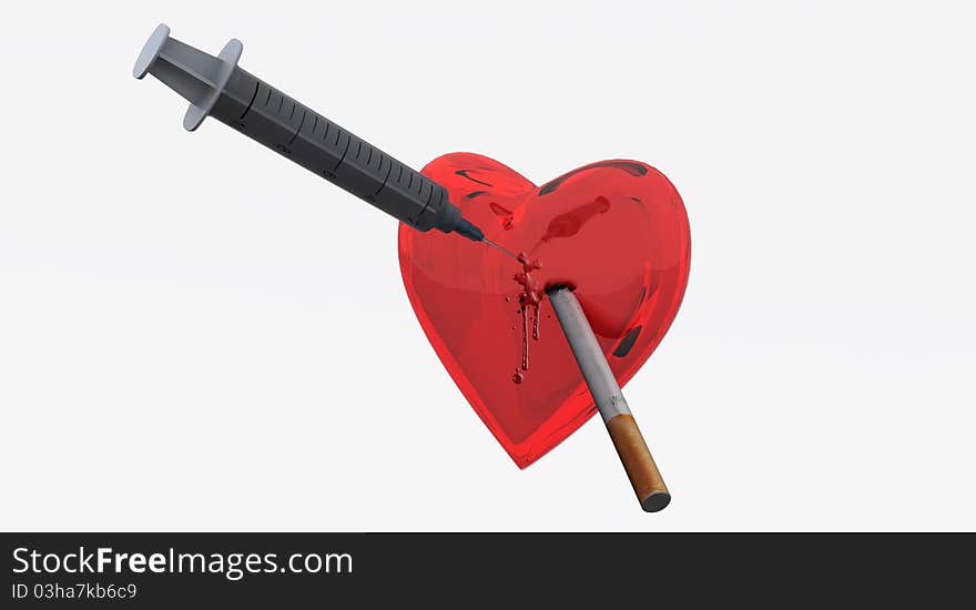 Heart and syringe and  cigarette