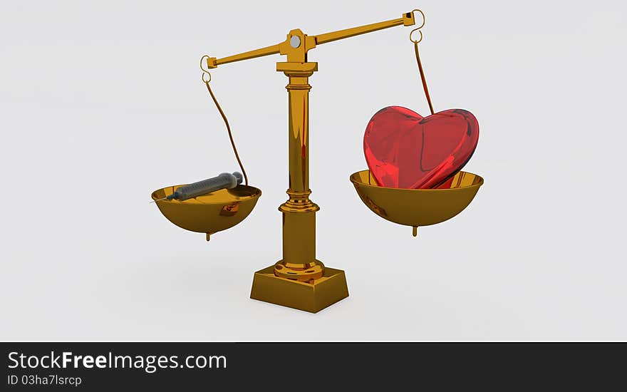 Heart and syringe in the balance(perspective)